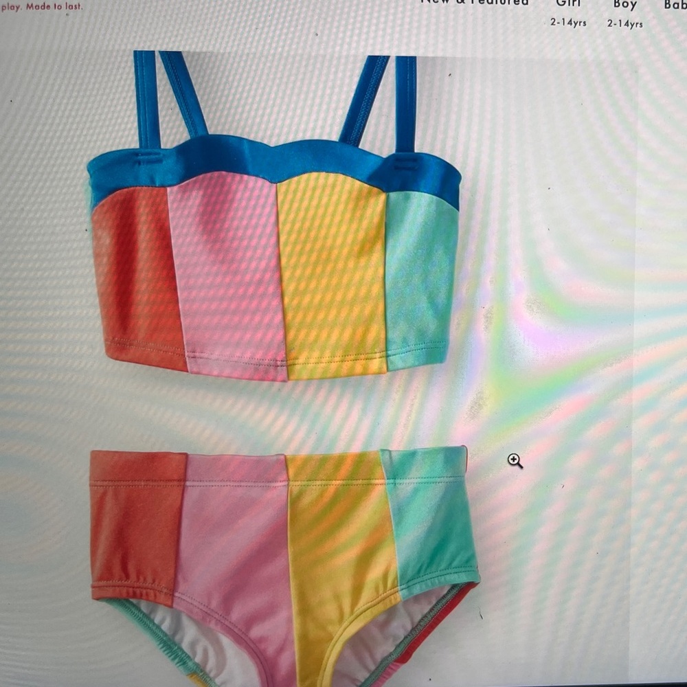 Hanna Andersson Girls Rainbow Colorblock Swim Set in Pink, Coral, Aqua
